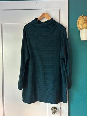 We The Free Teal Funnel Neck Ribbed Tunic Sweater